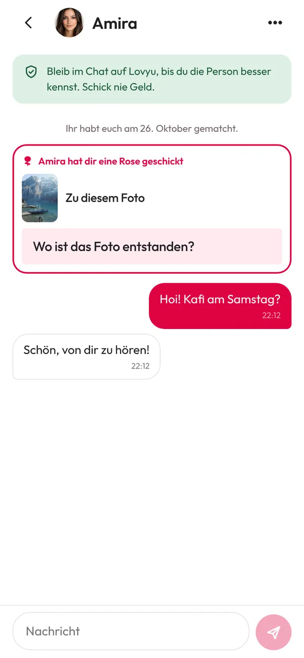 Lovyu: der Chat beginnt mit dem Like und der Rose