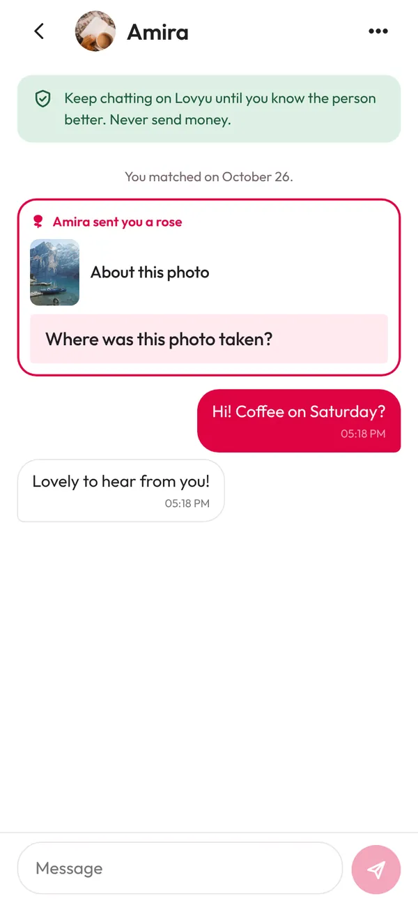 Lovyu: the chat starts with the like and the rose