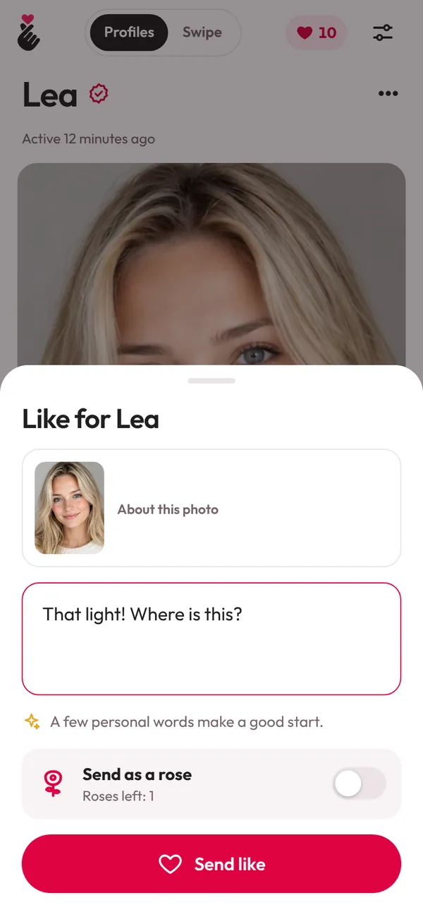 Lovyu: a like on a photo, with a line of text