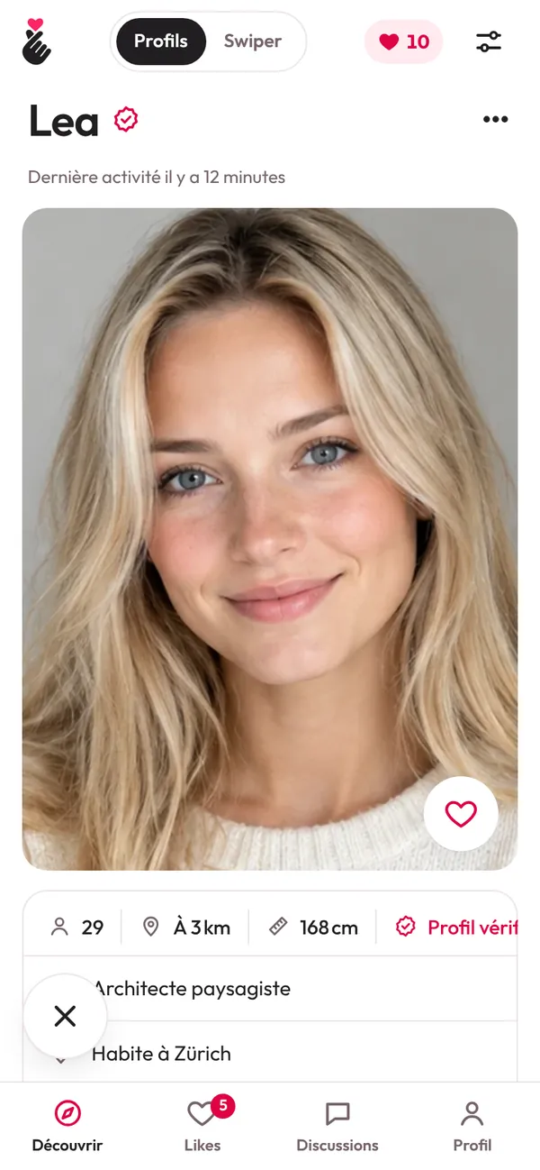 Lovyu : un profil avec photo, âge, distance et métier